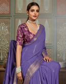Violet Chiffon Woven Zari Stripe Saree