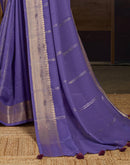 Violet Chiffon Woven Zari Stripe Saree