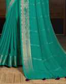 Teal Green Chiffon Woven Zari Stripe Saree