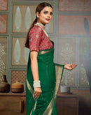 Green Chiffon Woven Zari Stripe Saree