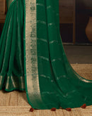 Green Chiffon Woven Zari Stripe Saree