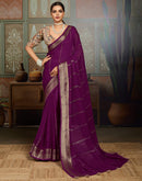 Dark Purple Chiffon Woven Zari Stripe Saree