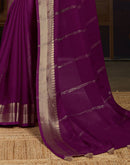 Dark Purple Chiffon Woven Zari Stripe Saree