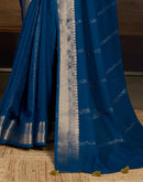 Blue Chiffon Woven Zari Stripe Saree