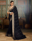Black Chiffon Woven Zari Stripe Saree