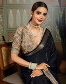 Black Chiffon Woven Zari Stripe Saree