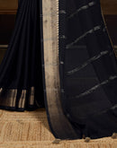 Black Chiffon Woven Zari Stripe Saree