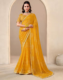 Yellow Georgette Printed Bandhani Saree