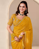 Yellow Georgette Printed Bandhani Saree