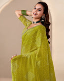 Lime Green Georgette Printed Bandhani Saree