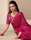 Rani Pink Georgette Printed Bandhani Saree