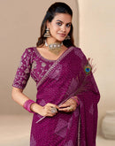 Wine Georgette Printed Bandhani Saree