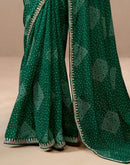 Green Georgette Printed Bandhani Saree