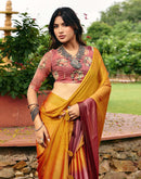 Yellow Chiffon Zari Stripe Saree