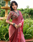 Dusty Coral Pink Chiffon Zari Stripe Saree