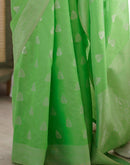 Parrot Green Silk Woven Saree