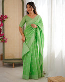 Parrot Green Silk Woven Saree