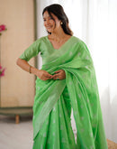 Parrot Green Silk Woven Saree