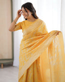 Yellow Silk Woven Saree