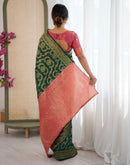 Dark Green Silk Woven Saree