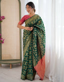 Dark Green Silk Woven Saree