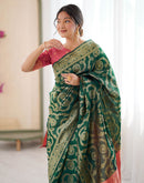 Dark Green Silk Woven Saree