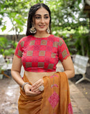 Dusty Orange Cotton Printed Saree
