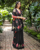 Black Cotton Printed Saree