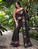 Black Cotton Printed Saree