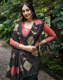 Black Cotton Printed Saree