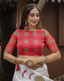 White Cotton Printed Saree