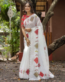 White Cotton Printed Saree