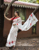 White Cotton Printed Saree