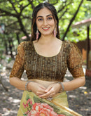 Beige  Cotton Floral Printed Saree