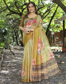 Beige  Cotton Floral Printed Saree