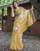 Beige  Cotton Floral Printed Saree