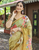 Beige  Cotton Floral Printed Saree