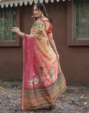 Pink Cotton Floral Printed Saree