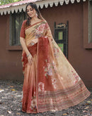 Peach Cotton Floral Printed Saree