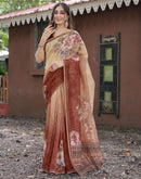 Peach Cotton Floral Printed Saree