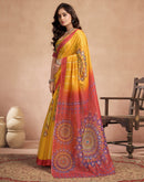 Yellow Chanderi Cotton Printed Saree