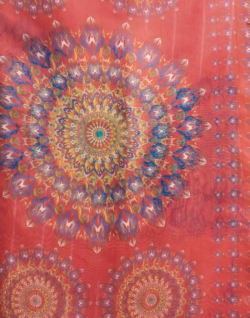 Yellow Chanderi Cotton Printed Saree