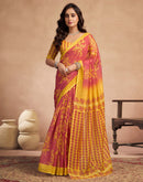 Dusty Orange Chanderi Cotton Floral Printed Saree