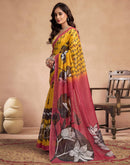 Yellow Chanderi Cotton Floral Printed Saree