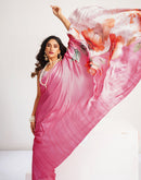 Pink Satin Floral Printed Saree