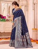 Navy Blue Silk Woven Saree
