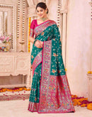 Teal Green Silk Woven Saree