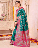 Teal Green Silk Woven Saree