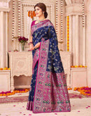 Navy Blue Silk Woven Saree