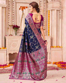 Navy Blue Silk Woven Saree